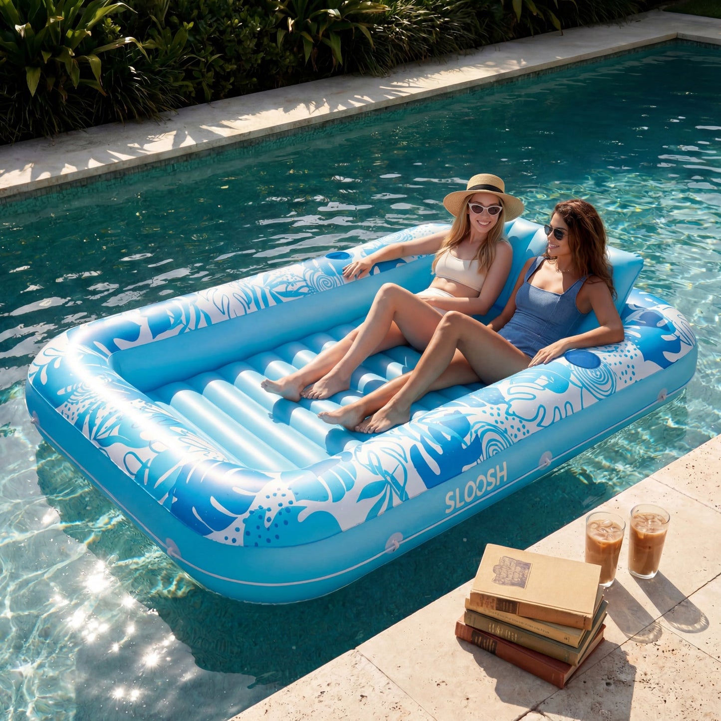 SLOOSH Inflatable Tanning Pool Lounger Float, Pink-XL, 85" x 57"