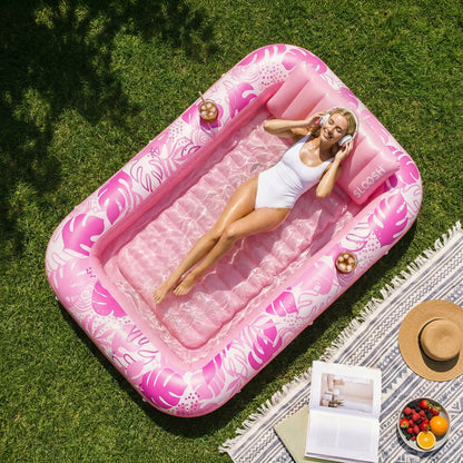 SLOOSH Inflatable Tanning Pool Lounger Float, Blue-XL, 85" x 57"