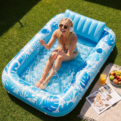 SLOOSH Inflatable Tanning Pool Lounger Float, Cyan Pink L, 70" x 46"