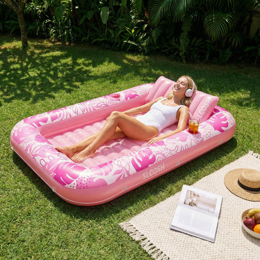SLOOSH Inflatable Tanning Pool Lounger Float, Blue-L, 70" x 46"