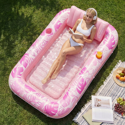 SLOOSH Inflatable Tanning Pool Lounger Float, Cyan Pink L, 70" x 46"
