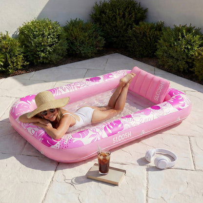 SLOOSH Inflatable Tanning Pool Lounger Float, Cyan Pink L, 70" x 46"