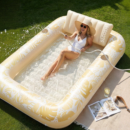 SLOOSH Inflatable Tanning Pool Lounger Float, Oatmeal White XL, 85" x 57"