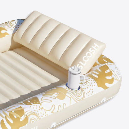 SLOOSH Inflatable Tanning Pool Lounger Float, Oatmeal White XL, 85" x 57"