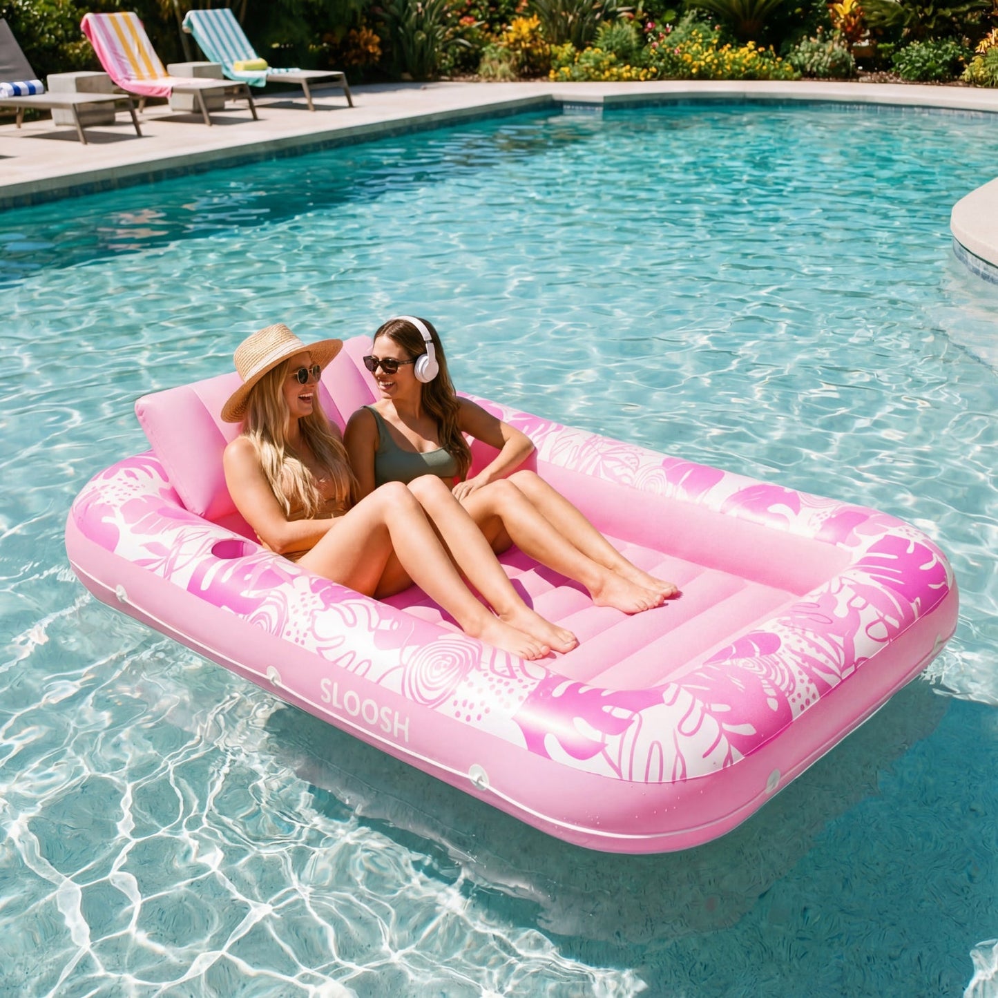 SLOOSH Inflatable Tanning Pool Lounger Float, Blushing Pink XL, 85" x 57"