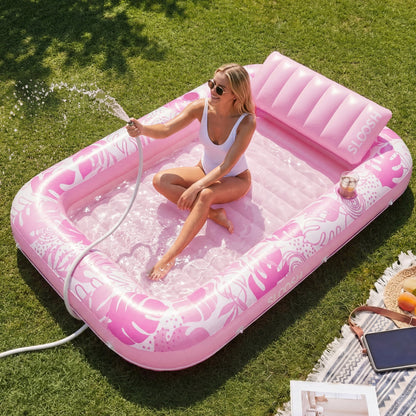 SLOOSH Inflatable Tanning Pool Lounger Float, Cyan Pink XL, 85" x 57"