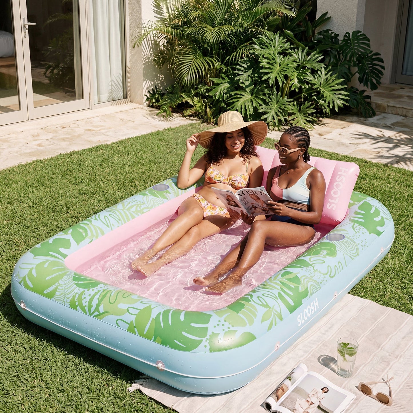 SLOOSH Inflatable Tanning Pool Lounger Float,  Purple-L, 70" × 46"
