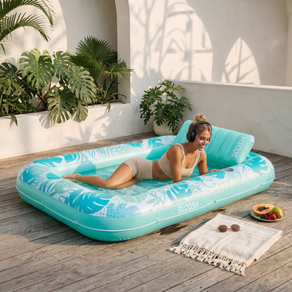 SLOOSH Inflatable Tanning Pool Lounger Float, Blue-XL, 85" x 57"