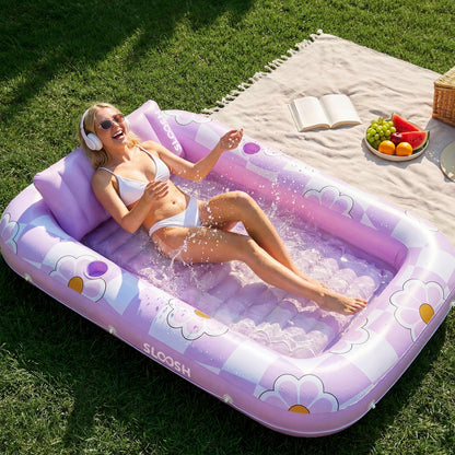 SLOOSH Inflatable Tanning Pool Lounger Float, Pink Tie-dye-Bliss State, 70" x 46"