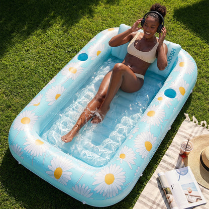 SLOOSH Inflatable Tanning Pool Lounger Float, Pink Tie-dye-Bliss State, 70" x 46"