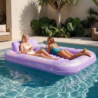 SLOOSH Inflatable Tanning Pool Lounger Float, Cyan Pink XL, 85" x 57"