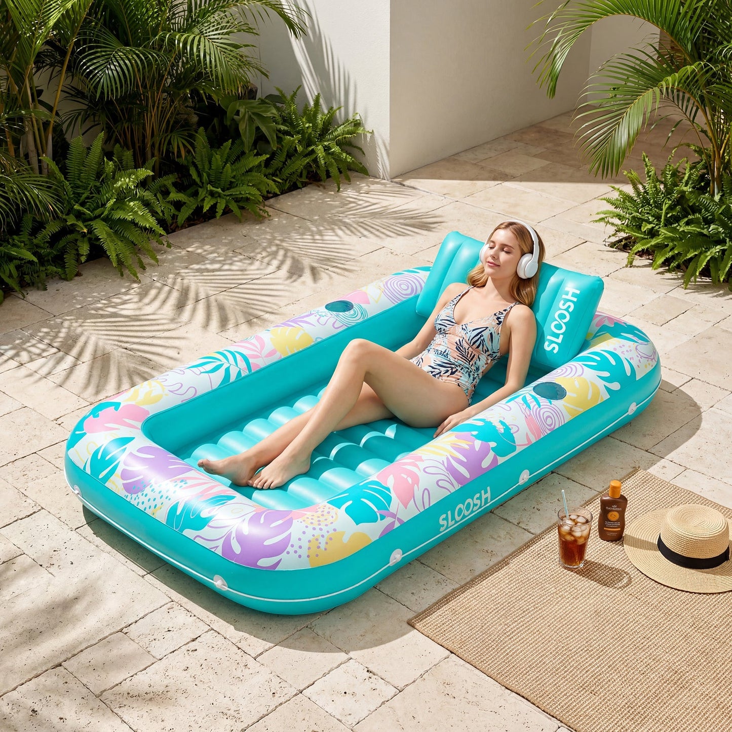 SLOOSH Inflatable Tanning Pool Lounger Float,  Purple-L, 70" × 46"